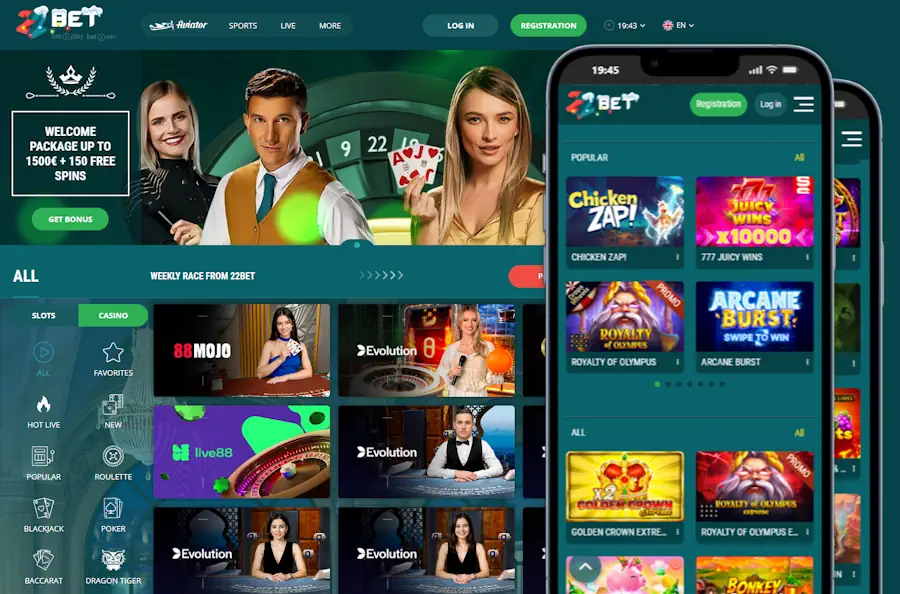 22Bet Live Casino and Mobile View Screenshot